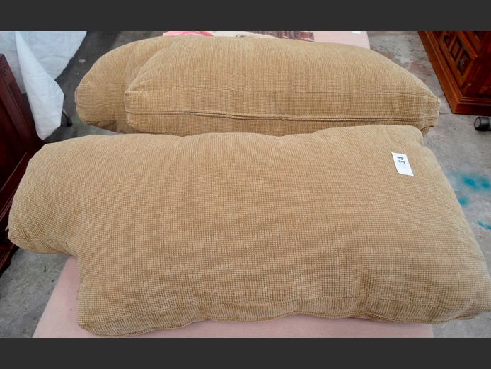 PAIR BROWN UPHOLSTERED COUCH CUSHIONS
