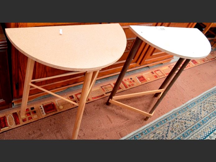 LOT: 2 x HALF MOON DRAPE TABLES, 60 x 30 x 69cm