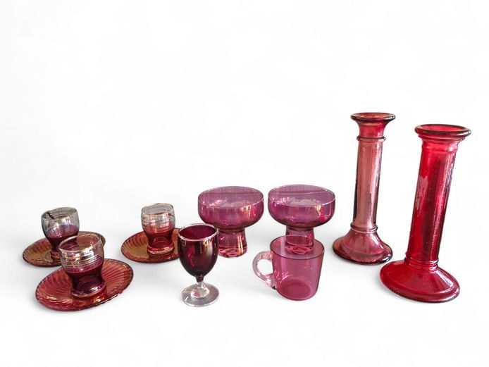Collection of Vintage Cranberry Glass Items