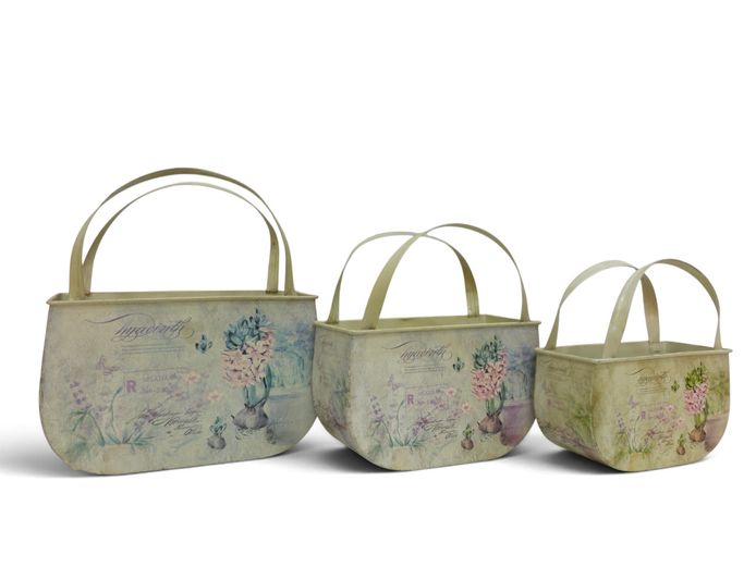 Vintage-Style French Country Botanical Metal Basket Caddies - Set of 3