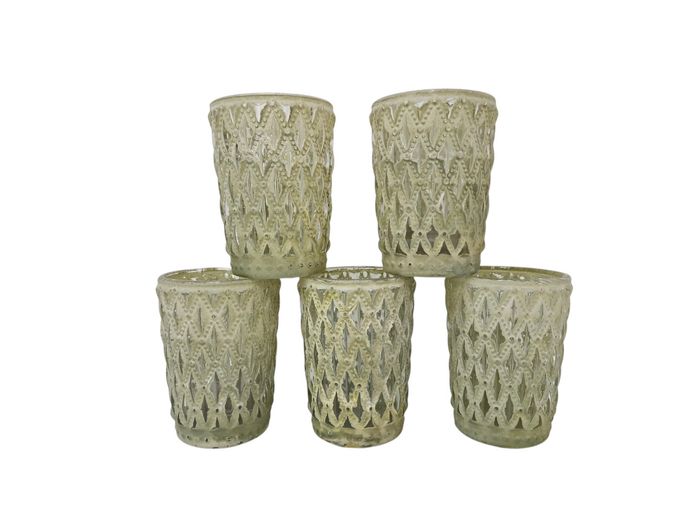 Set of 5 Vintage-Style Pressed Glass Votive Candle Holders