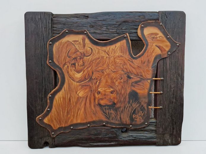 Kobus van Zyl South African Leather Pyrographic Wall Art