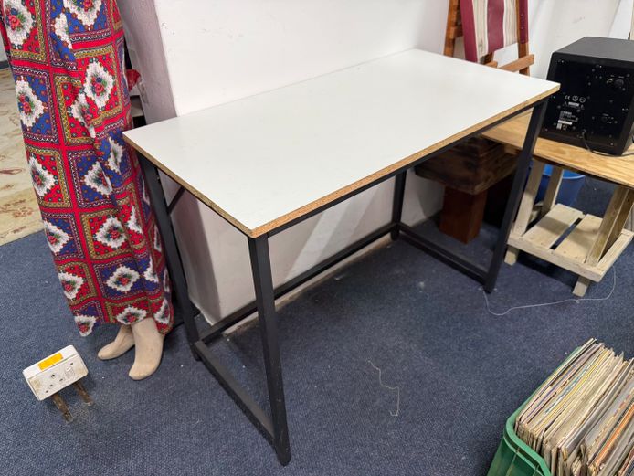 White Table with Steel Frame 
