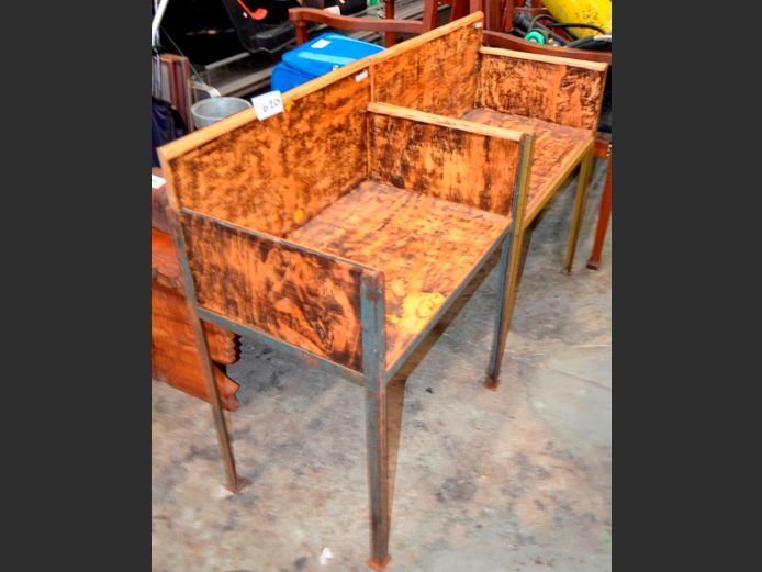 PAIR STEEL & PLYWOOD GARDEN CHAIRS