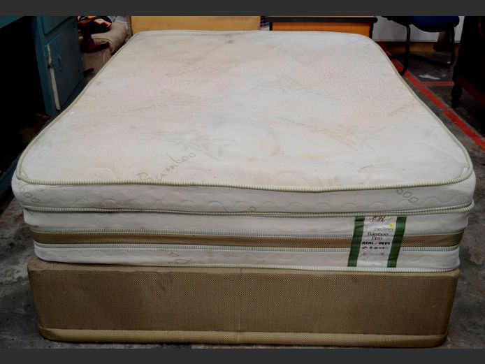 BAMBOO FIRM DOUBLE BED BASE & MATTRESS SET [Sunken & marked]