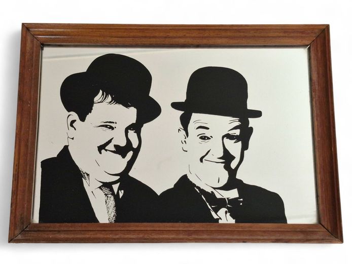 Vintage Framed Mirror Comedy Duo Laurel & Hardy
