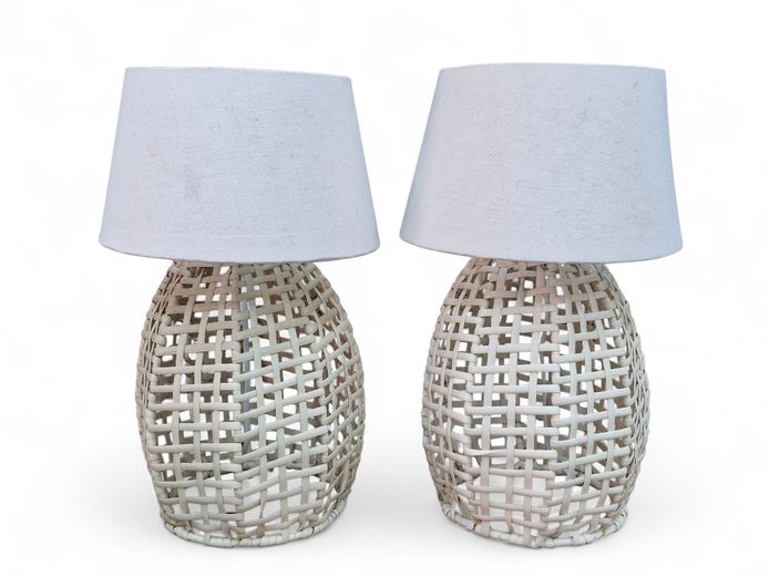 Set of Woven Faux Rattan Table Lamps