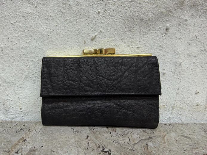 Handcrafted Genuine Wild Buffalo Leather Purse with Gilt Clasp
