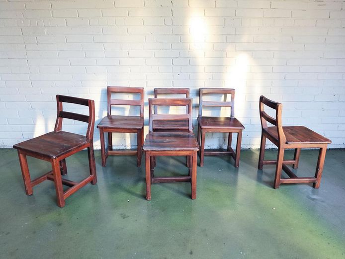 Set of 6 Heavyweight Solid Hardwood Rugged Dining Chairs