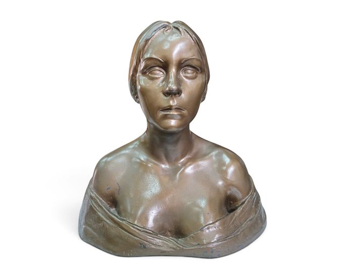 Signed G. Ricotta (1981) Fiberglass Bronze-Patina Bust Sculpture