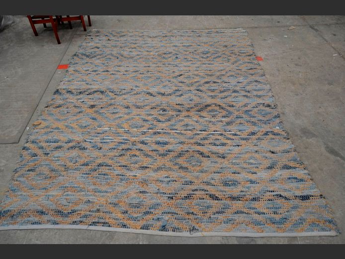 BLUE & BEIGE WOVEN CARPET, 240 x 180cm [Worn, needs a clean]