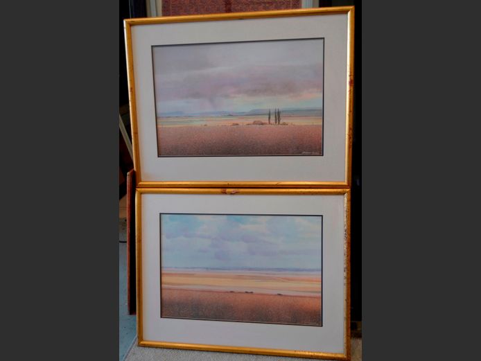 PAIR GILT FRAMED PRINTS "LANDSCAPES" SIGNED RICHARD RENNIE, 63 x 41cm