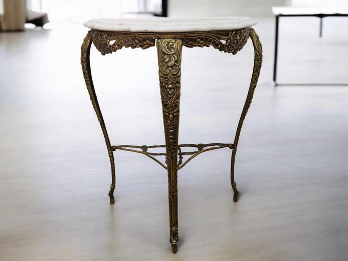 Louis XV-Style French Solid Brass & Marble Demilune Table