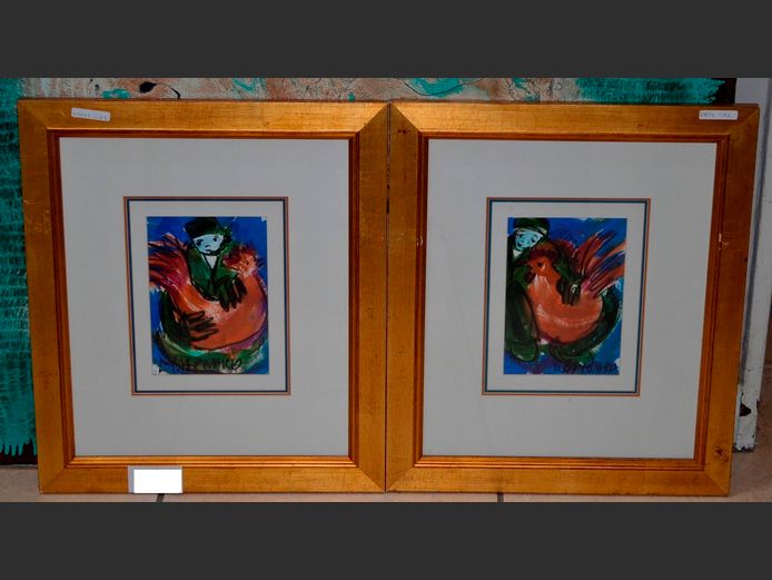 PAIR GILT FRAMED PASTELS "BOY & GIRL" SIGNED L. BARNARD, 21 x 15cm