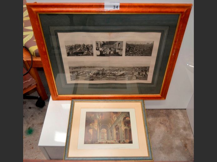 LOT OF 2 FRAMED PRINTS: DYNAMITE EXPLOSION OF JOHANNESBURG, 47 x 28cm, & ANOTHER, 28 x 21.5cm