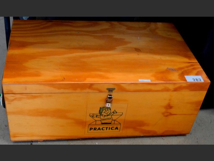 PINE TOY CHEST & CONTENTS, 80 x 49 x 32cm