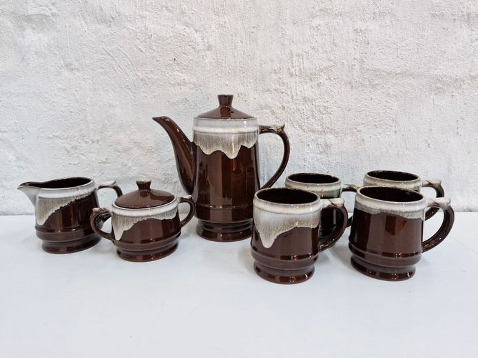 Vintage Mid-Century Japanese Drip Glaze Ceramic Tea Set