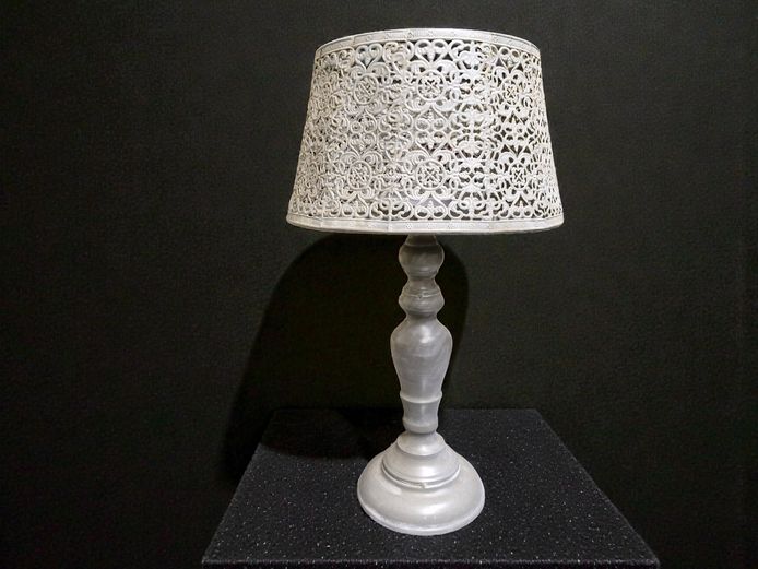 Table Lamp Style Candle Holder with Intricate Pierced Shade