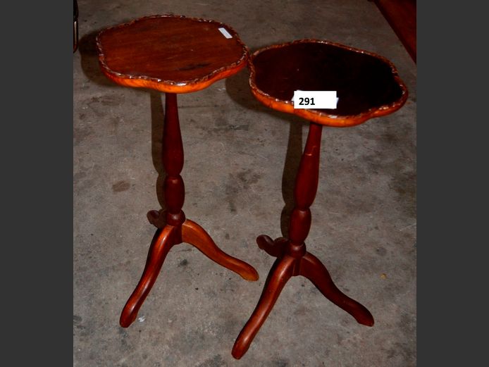 PAIR MAHOGANY WINE TABLES, 29cm Diameter x 61cm High