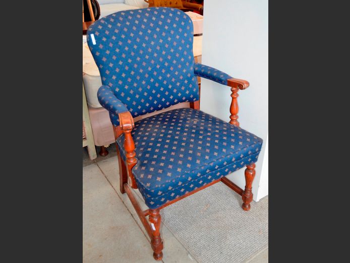MAHOGANY & UPHOLSTERED LIBRARY ARMCHAIR