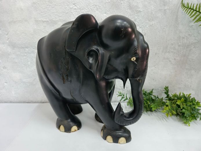 Solid Ebony Wood Hand-Carved Elephant Sculpture
