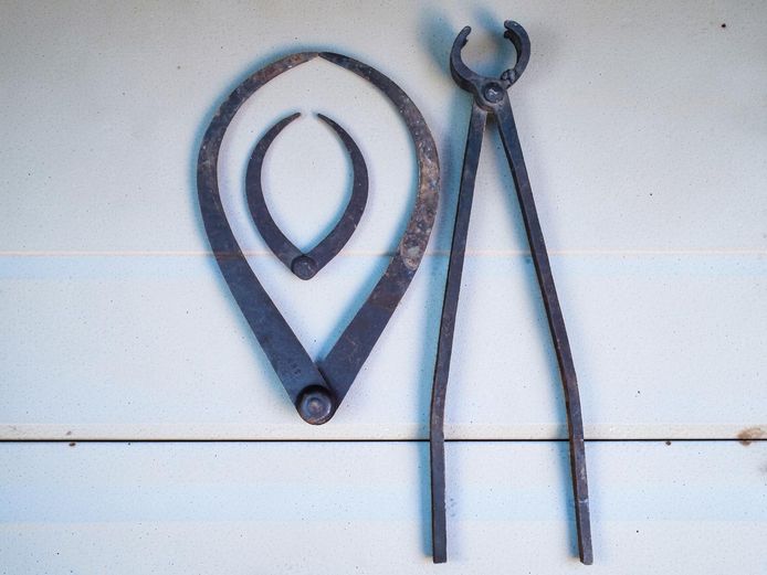 Antique Forged Iron Blacksmith Tool & Calipers – 3 Piece Lot