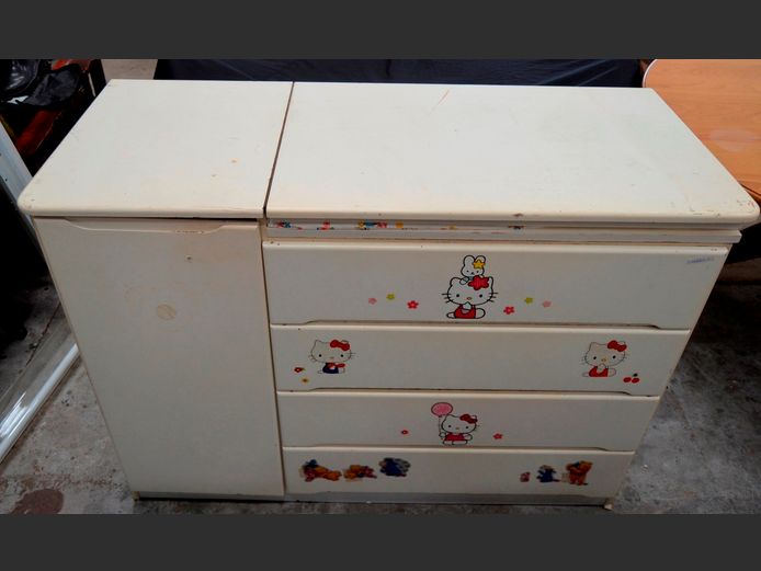 WHITE 4-DRAWER, SINGLE DOOR COMPACTUM, 106 x 53 x 92cm [Needs some attention]