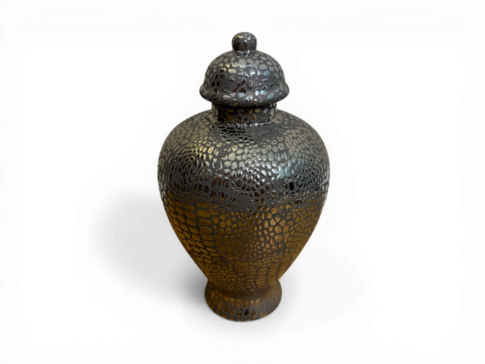 Decorative Mosaic Glass Vase (Silver & Amber Finish)