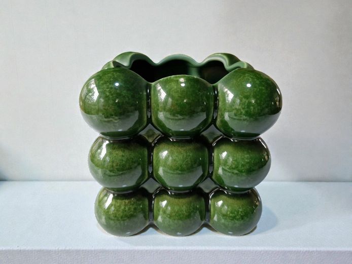 Retro-Style Green Bubble Ceramic Planter