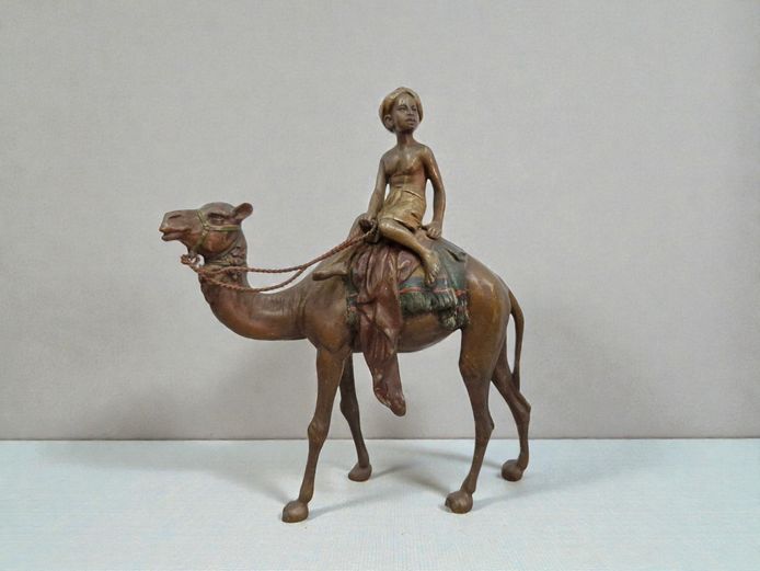 Antique Orientalist Bronze Figure of a Camel and Rider