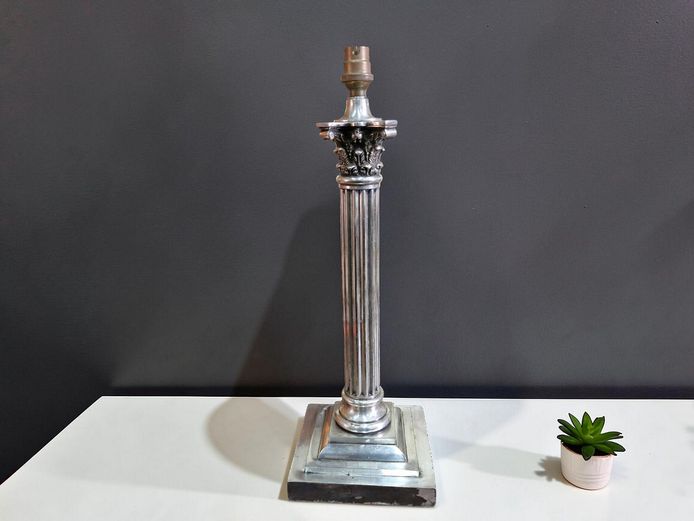 Vintage Silver-Plated Corinthian Column Table Lamp