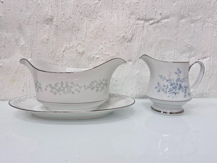 Mismatched Fine China Set: Sango Mayflower Gravy Boat & Noritake Carolyn Creamer