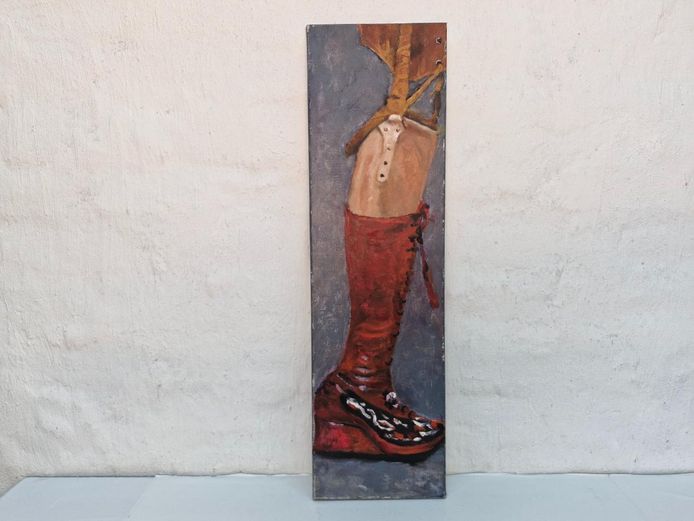 Original Oil Painting on Canvas – High Red Boot Artwork