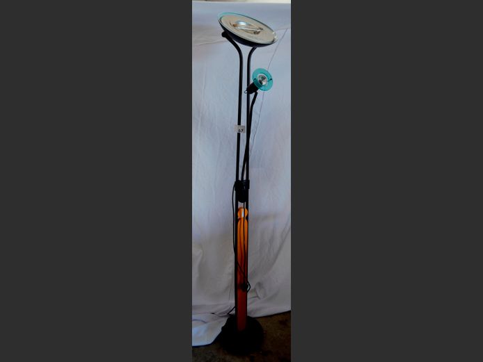 BLACK METAL & WOOD UPLIGHTER, 182cm High [Light fitting loose]