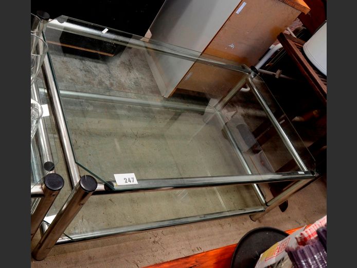 CHROME & GLASS COFFEE TABLE WITH BOTTOM SHELF, 128 x 78 x 50cm