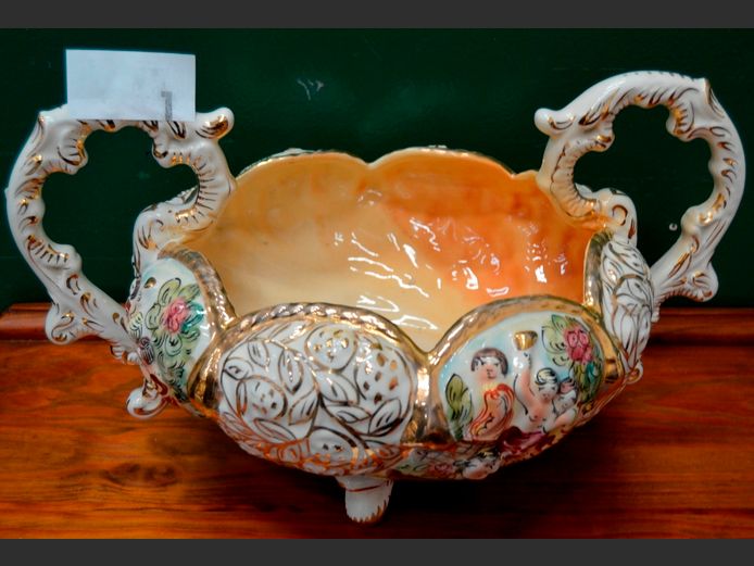 CAPODIMONTE TWIN HANDLED BOWL, 44cm Diameter x 27cm High