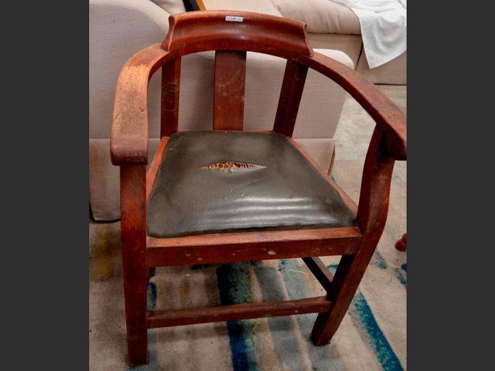 TEAK CAPTAIN'S CHAIR [Scratched & seat torn]