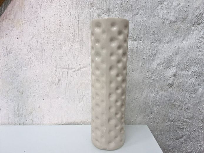Studio Pottery Tall Glazed Cylindrical Vase with Dimpled Honeycomb Texture