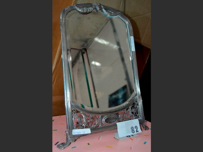WMF FRAMED & BEVELLED MIRROR, 37 x 27cm [Frame needs attention]