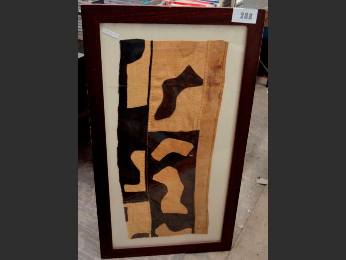 FRAMED KUBA CLOTH UNDER GLASS, 89 x 50cm