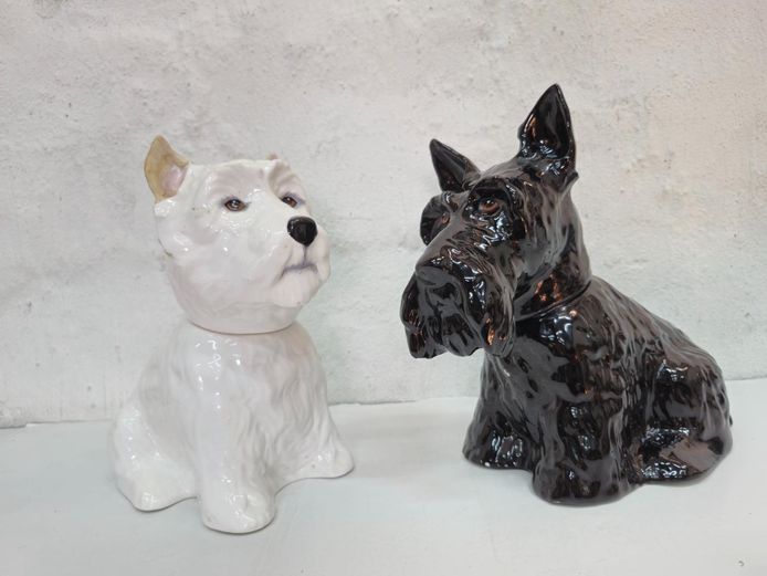 Vintage Royal Adderley Black & White Scotch Whisky Ceramic Decanters (1970)