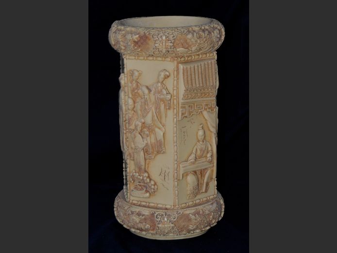 INTRICATELY CARVED CHINESE RESIN BRUSH POT, 20cm Diameter x 36cm High