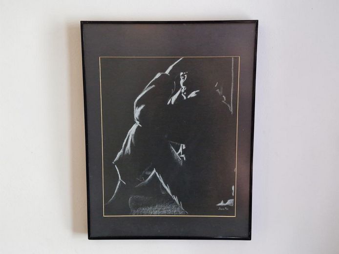 Original Chiarouro Figurative "Davis '95"  Charcoal Framed Sketch