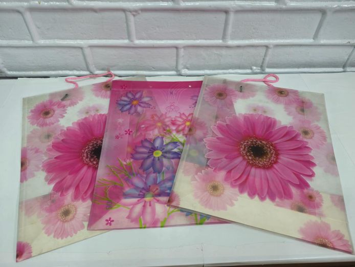 3-Pieces Floral Gift Bags with Cord Handles