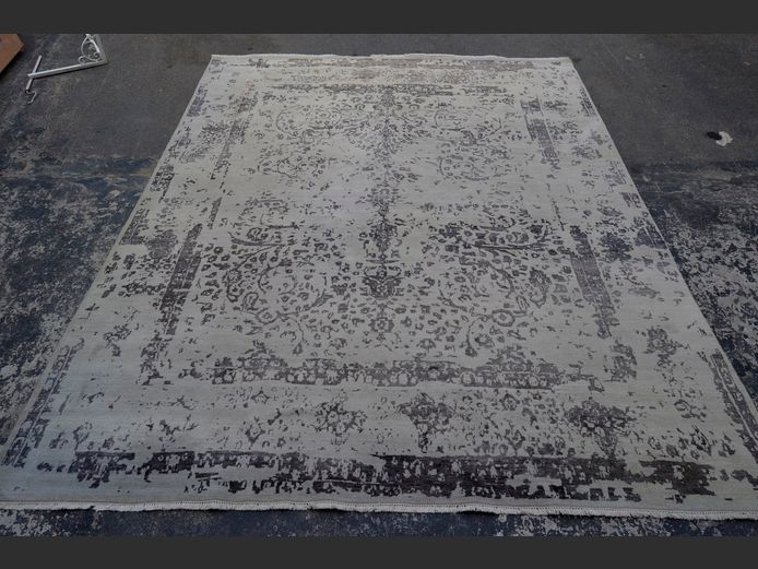 GREY & NAVY SILK CARPET, 340 x 279cm [Some marks]