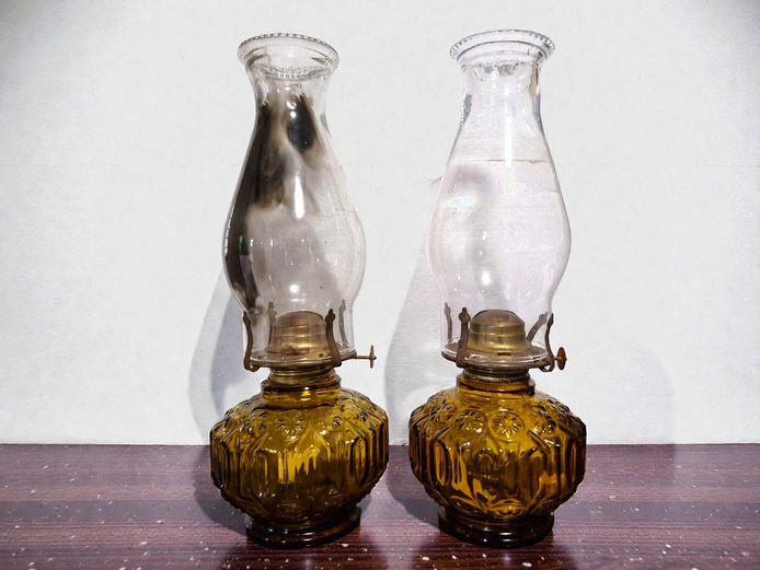 Textured Amber Glass Kerosene Lamps