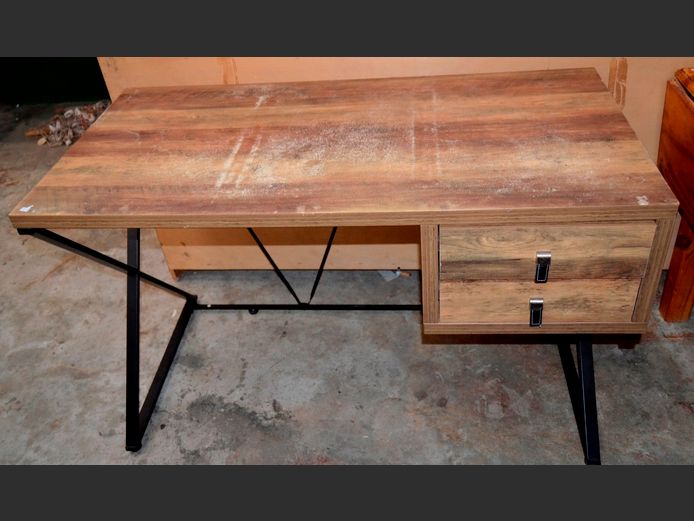 IMBUIA FOIL & METAL 2-DRAWER DESK, 120 x 60 x 76cm [Top marked]