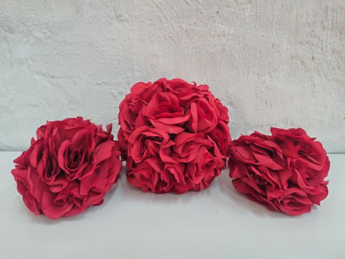 Set of 3 Hanging Red Rose Flower Balls