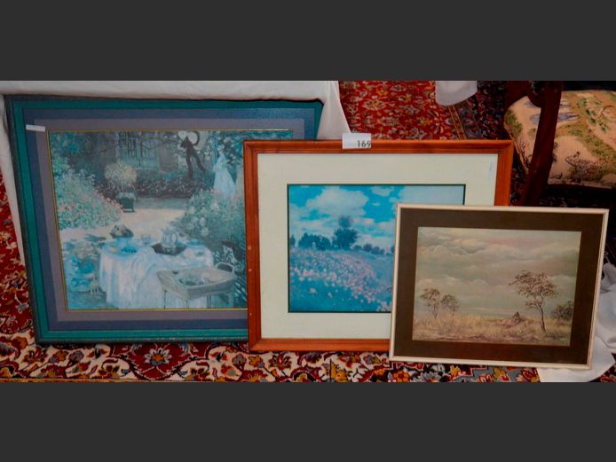 VARIOUS FRAMED PRINTS: LADY IN GARDEN, LANDSCAPES, etc