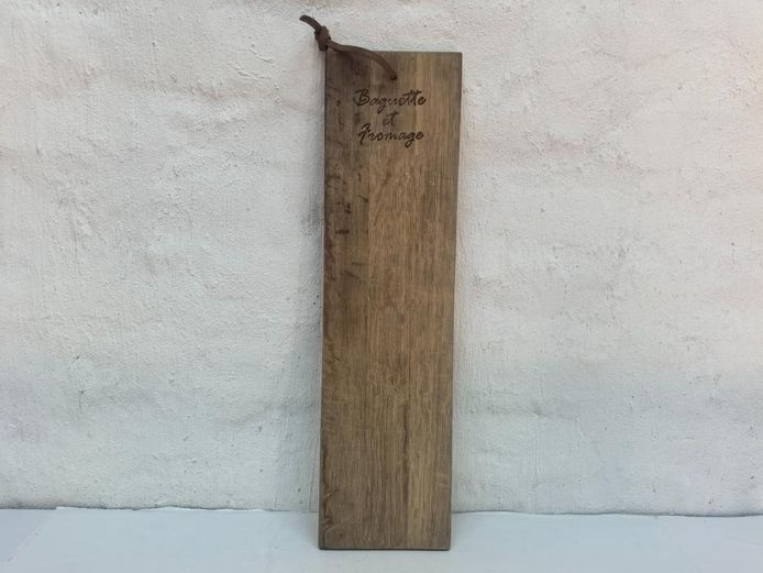 Rustic Wooden "Baguette et Fromage" Serving Board with Leather Strap